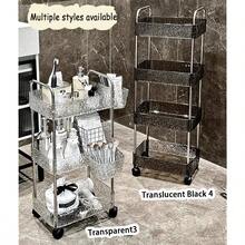1入組/3層亞克力車式收納組織架，適用於辦公室、臥室、客廳、廚房，帶有可拆除車輪的架子-透明/灰色 - 透明色 - 查看 7