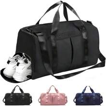 QUANNA nylon 47 cm bolsa de equipaje de viaje de gran capacidad gimnasio deportivo bolsa de viaje portátil durante la noche con bolsa húmeda impermeable compartimento bolsa de equipaje de moda - Negro - Ver 1