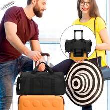 QUANNA nylon 47 cm bolsa de equipaje de viaje de gran capacidad gimnasio deportivo bolsa de viaje portátil durante la noche con bolsa húmeda impermeable compartimento bolsa de equipaje de moda - Negro - Ver 8