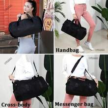 QUANNA nylon 47 cm bolsa de equipaje de viaje de gran capacidad gimnasio deportivo bolsa de viaje portátil durante la noche con bolsa húmeda impermeable compartimento bolsa de equipaje de moda - Negro - Ver 9