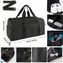 QUANNA nylon 47 cm bolsa de equipaje de viaje de gran capacidad gimnasio deportivo bolsa de viaje portátil durante la noche con bolsa húmeda impermeable compartimento bolsa de equipaje de moda - Negro - Ver 6