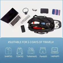 QUANNA nylon 47 cm bolsa de equipaje de viaje de gran capacidad gimnasio deportivo bolsa de viaje portátil durante la noche con bolsa húmeda impermeable compartimento bolsa de equipaje de moda - Negro - Ver 4