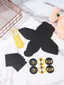 Caja de dulces de graduación con diseños de birrete universitario en juego de 12 para decoración de fiesta de celebración de graduación y recuerdo para invitados - Negro - Ver 4
