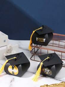 Caja de dulces de graduación con diseños de birrete universitario en juego de 12 para decoración de fiesta de celebración de graduación y recuerdo para invitados - Negro - Ver 3