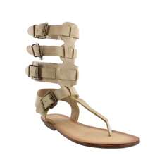 Women Leatherette Strappy T-Strap Gladiator Thong Sandal - 裸體 - 查看 3