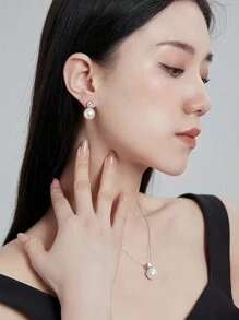 3pcs/Set Simple & Elegant Faux Pearl Necklace Earring Set, Suitable For Women To Wear On Various Occasions Such As Wedding, Bridesmaid Dress And Bridal Wear Accessories