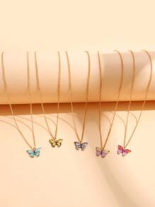 5-10pcs/Set Fashionable Simple Colorful Dopamine Butterfly Y2K Pendant Necklace Set With Blessing Card, Suitable For Family, Friends, Couples, Parties, Holidays, Dates And Daily Wear, Gift