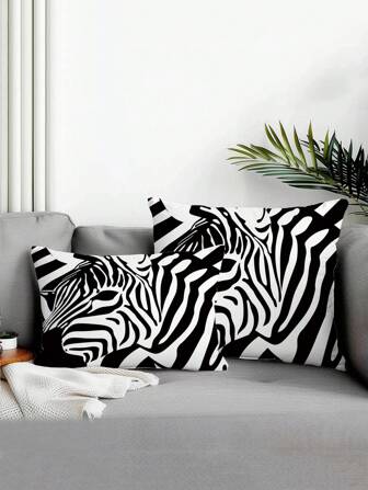 1pc Zebra Striped Printed Cushion Cover For Home Decor