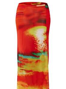 女士印花性感比基尼三件套带系带甜美海滩度假泳装夏季 - 紅印花 - 查看 6