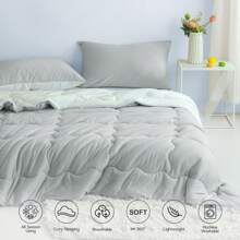 Nice Reversible Ultra-Soft Bedding Comforter Set - Jersey Knit T-Shirt Feeling - Cute Fluffy Lightweight Bedding Down Blanket Quilt With Pillowsham For Man Women Girl All Season Use - Twin / TWIN XL FULL QUEEN KING CAL KING Size - Rose Pink Purple Blue White Grey Blue Yellow Olive Emerald Green - 淺灰色 - 查看 4