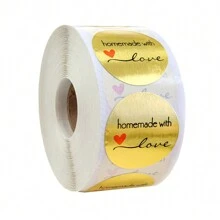 500pcs/Roll Simple Hot Stamping Printed Label Stickers - Gold - View 1