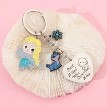 1入組迪士尼動漫《冰雪奇緣》公主艾莎金屬鑰匙扣，「Just A Girl」心形名牌掛飾鑰匙圈，適用於包飾 - 心 - 查看 5