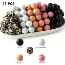 25pcs 15mm Silicone Solid Colorful Pattern Round Loose Beads For Jewelry Making DIY Special Key Bag Chain Pens Decors Bracelet Necklace Lanyards Beaded Craft Supplies