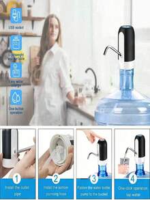 Dispensador de agua portátil recargable por USB, bomba de botella de agua eléctrica de 5 galones, botella de agua para botellas de agua universales de 2-5 galones (negro) - Negro - Ver 11