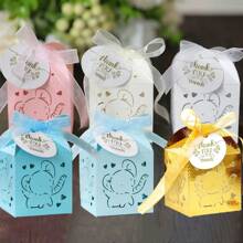 25入組小象造型糖果禮盒，附絲帶和「謝謝您」標籤，尺寸5*5*8cm，適合於洗禮/節日禮品包裝和裝飾 - 彩色 - 查看 1