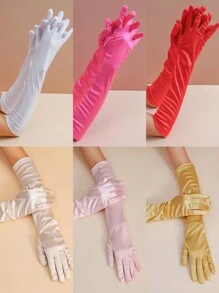 1 Pair Women Elegant And Fashionable Satin Bridal Gloves Suitable For Banquet, Wedding And Daily Outfits Matching Halloween Autumn Accessories