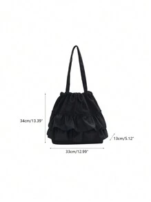 Fashionable Casual Pleated Lace Decorated Drawstring Women Tote Bag For Vacation, Japanese Bag, Literary School Bag For Teens, Book Bag For Women Or Students, Perfect For Books, Shopping, Back To School And More