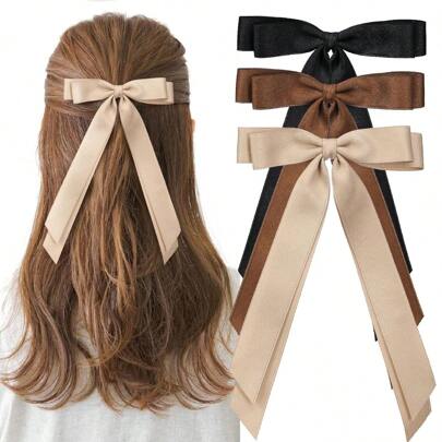 1/3PCS Hair Bows Tassel Ribbon Bow Hair Clips Cute Hair Clips Bowknot With Long Tail Tassel Bowknot Hair Clips Hair Barrettes With Bow Accessories Cute Aesthetic Hair Accessories Claw Clips, School Stuff