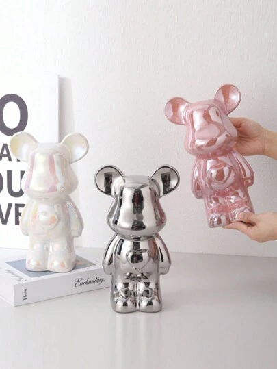 1 件 22 厘米心形陶瓷熊，豪华家居装饰卡通泰迪熊小雕像适用于客厅酒柜新款高端陶瓷软装饰电视柜装饰最佳礼物