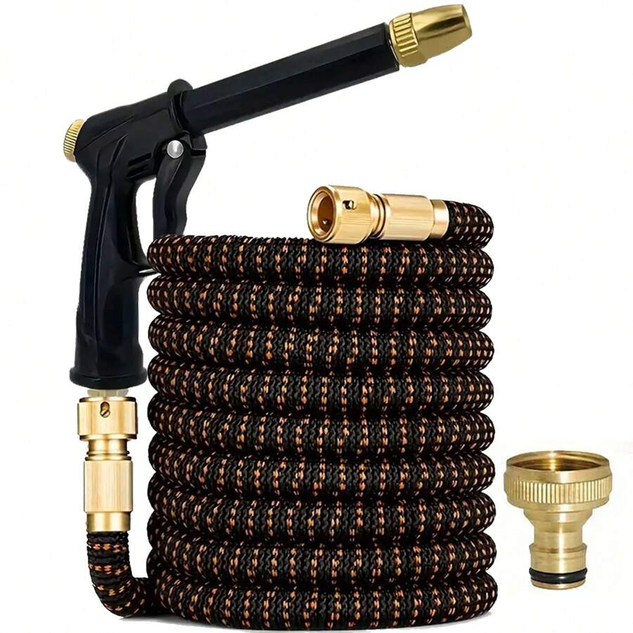 3x Expandable Garden Hose, Elastic Watering Hose With Nozzle, Rubber