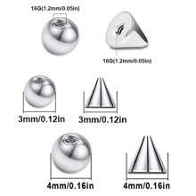 100 Piezas Bolas De Repuesto De 16g 3mm, Picos, Accesorios De Perforación De Barra De Labret De Barbell, Joyería De Acero Inoxidable Para El Cuerpo De Bricolaje De 16g - Plateado - Ver 3