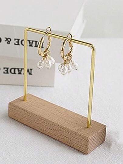 1入木製底座擺件展示架，適用於珠寶攝影道具耳環項鏈展覽拍攝背景
