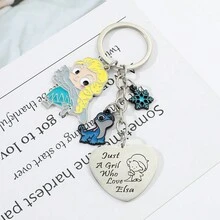 1入組迪士尼動漫《冰雪奇緣》公主艾莎金屬鑰匙扣，「Just A Girl」心形名牌掛飾鑰匙圈，適用於包飾 - 心 - 查看 4