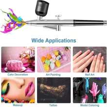 1套空氣噴槍連管道，小型空氣壓縮機套件，空氣噴槍，適用於美甲，化妝，蛋糕製作，繪畫，手工藝品等活動。最佳禮物，可供朋友和家人選擇（粉紅/黑色） - 彩色 - 查看 8