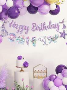 1pc Purple Mermaid Dinosaur Birthday Banner Pull Flag, Purple Mermaid Theme Birthday Party Room Wall Background Decoration Supplies, Favorite Mermaid Style Party Favor, Birthday Gift, Birthday Decor, Home Decor Wall Decor