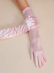 1 Pair Women Elegant And Fashionable Satin Bridal Gloves Suitable For Banquet, Wedding And Daily Outfits Matching Halloween Autumn Accessories