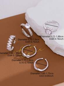 Ensemble de 5 bagues en cuivre avec zircone élégante, géométrique, de luxe et personnalisée pour les femmes, pour des mariages et des fêtes