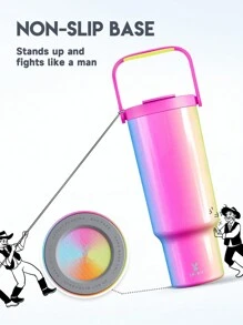 40oz Handled Vacuum Insulated Water Bottle, Stainless Steel Thermos Flask, Keeps Hot Or Cold For 34 Hours/10 Hours, Leak-Proof Lid And Straw, Portable Insulated Bottle For Outdoor Camping, Hiking, Driving And Travel - Pink - View 4