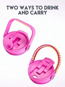 40oz Handled Vacuum Insulated Water Bottle, Stainless Steel Thermos Flask, Keeps Hot Or Cold For 34 Hours/10 Hours, Leak-Proof Lid And Straw, Portable Insulated Bottle For Outdoor Camping, Hiking, Driving And Travel - Pink - View 3