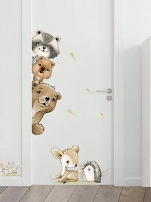 1pc Removable Self-Adhesive Cartoon Door Sticker For Baby Room - Multicolor - View 2