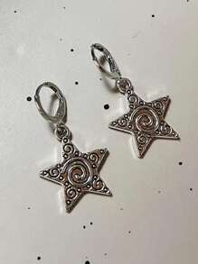 1對創意Y2K粉色蝴蝶結水晶十字銀色螺旋星耳環，可愛的星星耳環女士男士嘻哈Party珠寶禮物 - 彩色 - 查看 5