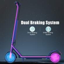 Electric Scooter, 350W Motor, 20 Miles Range Mph, 9" Solid Tires Electric Scooter Adults, Foldable Commuting E Scooter With Cruise Control, Dual Braking System & Shock Absorption - 藍色 - 查看 5