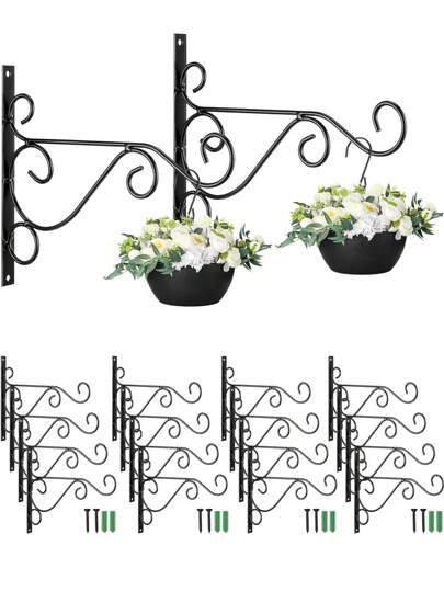 2 件悬挂式植物支架，带铁螺丝的金属植物挂钩，牧羊钩，用于墙壁装饰和植物，适用于悬挂灯笼、喂食器、花篮、室内外家居装饰