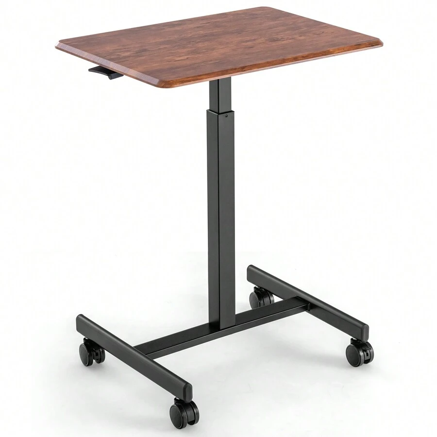 Mobile Standing Desk, Height Adjustable Rolling Laptop Desk Overbed Table, Mobile Desk Workstation Teacher Podium W/ Wheels, Small Portable Computer Desk Cart For Home Office (Rustic Brown) - Rust Brown - View 1