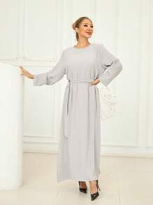 1pc Breathable & Skin-Friendly Fabric Simple & Versatile Back Zip Abaya For Women's Daily Wear, CEY Soft Hijab,Women Veil - Multicolor - View 6