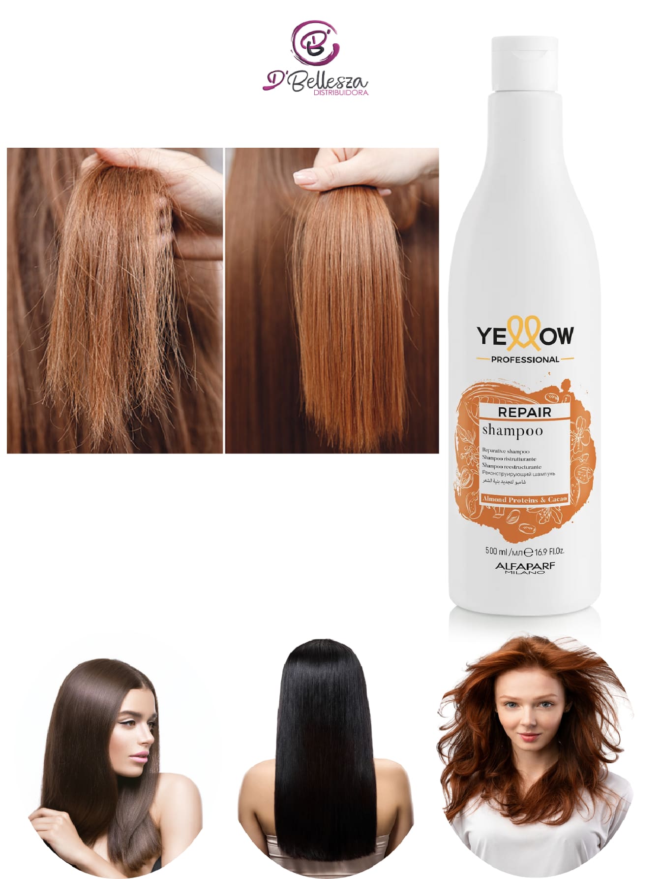 Yellow Alfaparf Shampoo Restructurante Repair para Cabello Procesado  500ml - Naranja - Ver 1