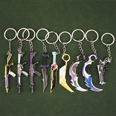 1pc Riot Games Valorant Keychain Karambit AK M4 Samurai Weapon Model Metal Key Ring Bag Pendant Jewelry Male Gift Summer, School