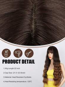 Synthetic Curly Wavy Hair With Bangs Wig Synthetic Heat Resistant Long 32 Inch Fully Machine Woven Daily Natural Realistic Wig For Women Dily Party Use