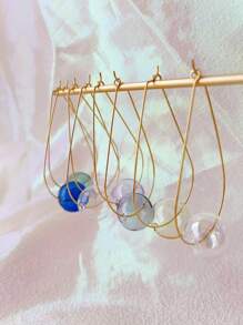1 par de aretes originales hechos a mano de vidrio soplado hueco con bola y gota de agua de acero inoxidable y colores variados de joyería para mujer - forma de gota de agua - Ver 3