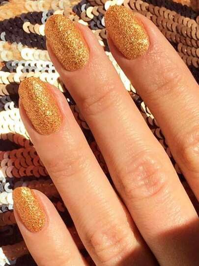 ゴールドの楕円形プレスオンネイル 24個セット、可愛いアクリルフェイクネイル、ジェリーグルー1個、ネイルファイル1個を含む、マニキュアに最適