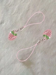2pcs Cute Pink Strawberry Shaped Cellphone Pendant Phone Strap Gifts For Mother, Family, Friends, Birthday, Holiday Phone Charm, Phone Chain - Pink - View 3