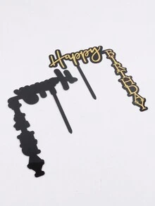 Acrylic Happy Birthday Cake Topper, Party Cake Decoration, One Piece. - Black Gold - View 9