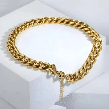 1pc Minimalist Waterproof Hip Hop Choker Necklaces 9MM 18K Gold Plated Stainless Steel Cube Chain Necklace Mother's Day Gift Women Party Chunky Jewelry