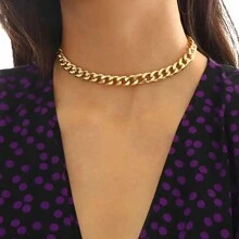 1pc Minimalist Waterproof Hip Hop Choker Necklaces 9MM 18K Gold Plated Stainless Steel Cube Chain Necklace Mother's Day Gift Women Party Chunky Jewelry