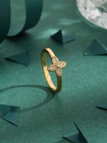 1 件高品质欧美个性化立方氧化锆 18K 镀金铜四叶草戒指女士礼物 - 戒指 - 查看 1