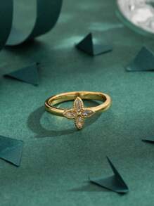 1 件高品质欧美个性化立方氧化锆 18K 镀金铜四叶草戒指女士礼物 - 戒指 - 查看 2